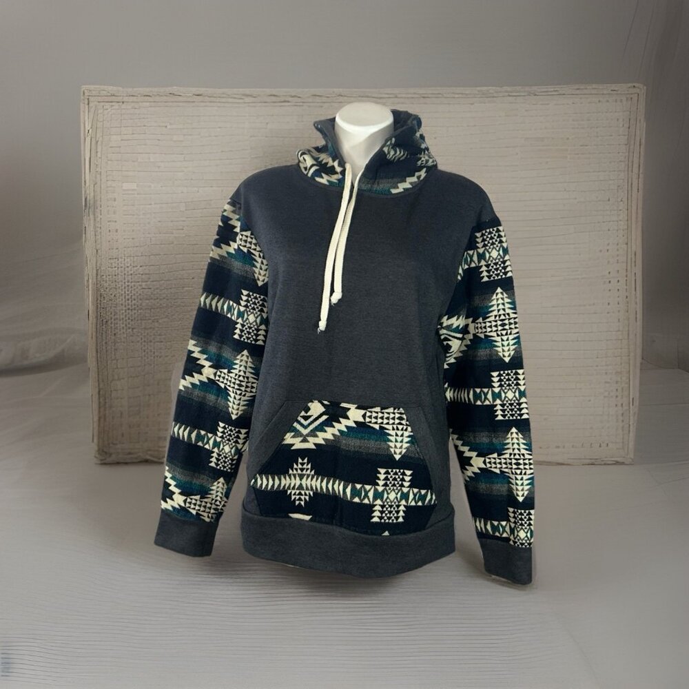 Ankas Art Cotton Wool Hoodie Pullover Aztec Print Size Medium Charcoal gray READ